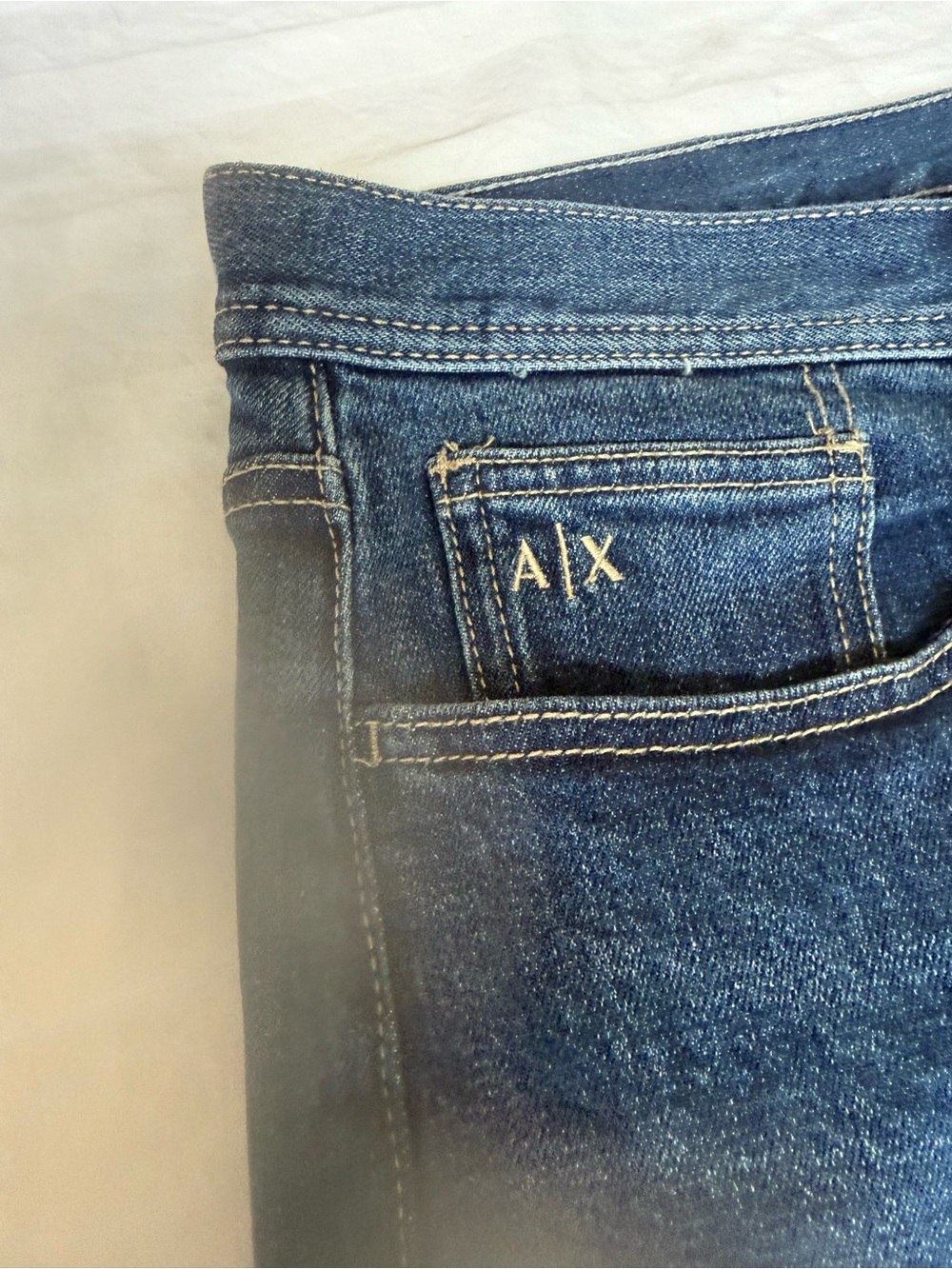 Armani Exchange Slim Jeans in Dark Blue with Black Leather Patch Size 36x30 - Picture 5 of 12